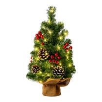Mini Árvore de Natal 40cm Com Luzes Frutos Vermelhos Premium