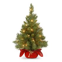 Mini árvore de Natal 60 cm com luzes LED, verde com base vermelha