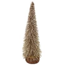 Mini árvore de Natal champanhe com glitter e base de madeira 19 cm Mini árvore de Natal champanhe com glitter e base de madeira 19 cm