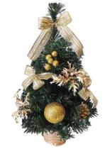 Mini arvore de natal com bolas + pinhas e lacos dourado 40cm