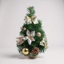 Mini Árvore de Natal Decorada Bola Pinha Laço Prata Enfeite Decoracao Natalina Premium