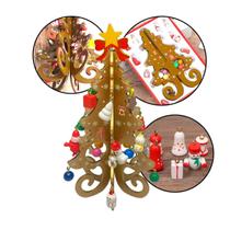 Mini Árvore de Natal em Madeira Enfeite de Mesa Natalino Decoração De Mesa Com Bonecos E Bolinhas