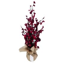 Mini arvore decorativa com flores vermelha e base juta 50cm