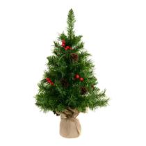 Mini Árvore Natal de Mesa 60cm 75 Galhos Verde Base Juta Decorada Com Pinha Berries Para Decorar Escritórios Consultórios