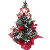 Mini arvore natal decorada c/laços pinhas e azevinhos 30cm