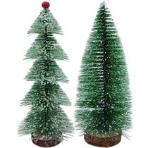 Mini Árvore Natalinas Pinheiro Base Madeira De 33cm Kit 2pçs