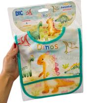 Mini Avental Dinossauro DAC - Babador Infantil Bebe Impermeável com Bolso - Verde Dinos