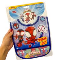 Mini Avental Spidey DAC - Babador Infantil Bebe Impermeável com Bolso - Azul Spider Man