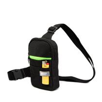 mini bag chest peitoral preto com verde limão