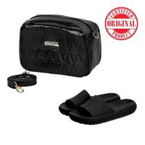 Mini Bag Feminina Matelassê Pequena Transversal Preta + Chinelo Nuvem Flexível Moderno