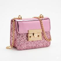 Mini Bag Glamour Brilho Glitter 12x8cm Cores Vibrantes Moda Blogueira Cor:Prata