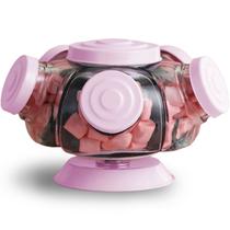 Mini baleiro giratório de vidro artesanal pequeno modelo antigo bomboniere rosa - Vidro & Decor