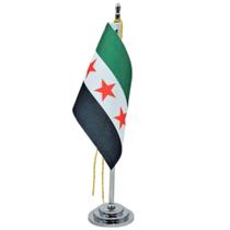 Mini Bandeira Mesa Síria(oposição) Mastro 15 Cm Poliéster