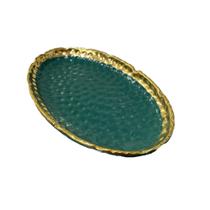 Mini Bandeja Oval Verde com Borda Dourada
