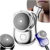 Mini Barbeador Elétrico Prateado Recarregável Para Uso Seco Mini Barbeador Elétrico Prateado Recarregável Para Uso Seco