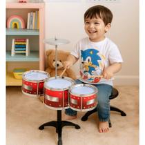 Mini Bateria Brinquedo Tambores Baquetas Instrumento Musical Infantil Som Diversão Sortido Vermelho ou Azul