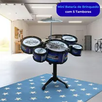 Mini Bateria Completa Infantil Criança com 5 Tambores Prato Som Realista Brinquedo Musical Sortido