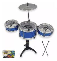 Mini bateria infantil azul menino Jazz Drum com duas baquetas e tambores