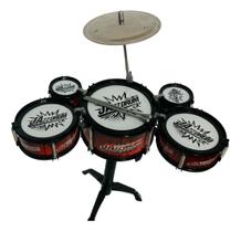 Mini Bateria Infantil Crianças 5 Tambores 1 Prato Musical Cor Vermelho - Art Brink