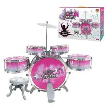 Mini Bateria Infantil Instrumento Brinquedo 5 Tambores Dm6066 Rosa