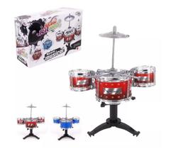 Mini Bateria Infantil Instrumento Brinquedo Musical Prato Tambor Baqueta - Cor Sortido Vermelho ou Azul