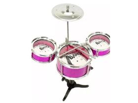 Mini Bateria Musical Infantil 3 Tambores - 99 Toys Rosa