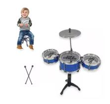 Mini Bateria Musical Infantil 3 Tambores Brinquedo Azul