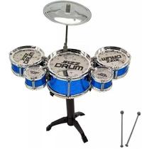 Mini Bateria Musical Infantil 45Cm 5 Tambores Plástico Azul