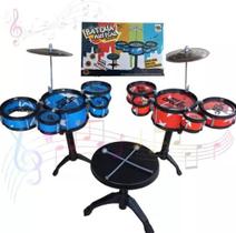 Mini Bateria Musical Infantil 5 Tambores e Baquetas Music Jazz Drum Com (Banquinho) - Toy King