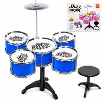 Mini Bateria Musical Infantil Azul C/ Luz e Banco - Castela Mini Bateria Musical Infantil Azul C/ Luz e Banco - Castela