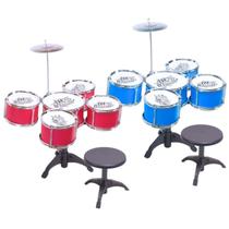 Mini Bateria Musical Infantil Azul C/ Luz e Banco - Castela Mini Bateria Musical Infantil Azul C/ Luz e Banco - Castela