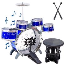 Mini Bateria Musical Infantil Banquinho Brinquedo com 5 tambores