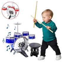 Mini Bateria Musical Infantil Banquinho Brinquedo com 5 tambores