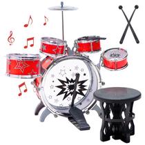 Mini Bateria Musical Infantil Banquinho Brinquedo com 5 tambores Mini Bateria Musical Infantil Banquinho Brinquedo com 5 tambores