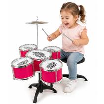 Mini Bateria Musical Infantil Rosa C/ Luz e Banco - Castela Mini Bateria Musical Infantil Rosa C/ Luz e Banco - Castela