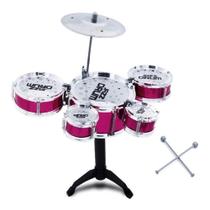 Mini Bateria Musical Infantil Tambor Baquetas Jazz Drum Com Banquinho.