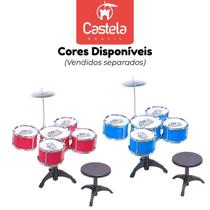 Mini Bateria Musical Infantil Vermelho C/ Luz e Banco - Castela Mini Bateria Musical Infantil Vermelho C/ Luz e Banco - Castela