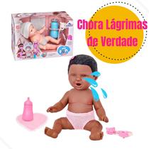 Mini Bebê Reborn Negra Chora Lágrima de Verdade + Acessórios