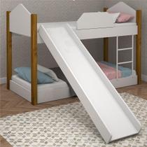 Mini Beliche Clean Branco e Mel com Colchões e Escorrega