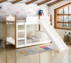 Mini Beliche Infantil Encanto Escorregador em MDF Branco/Nature 2 Colchões Incluso- AV