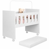 Mini Berço Bedside com Colchão Incluso 2 em 1 Portátil para Bebê Trocador Rodízios com Trava Suporte para Mosquiteiro Branco Mini Berço Bedside com Colchão Incluso 2 em 1 Portátil para Bebê Trocador Rodízios com Trava Suporte para Mosquiteiro Branco