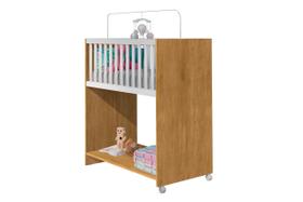 Mini Berço Cama Chiqueirinho Baby Com Colchão Quarto Infantil 2 em 1 Branco, Nature e Rosa