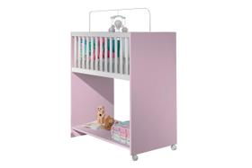 Mini Berço Cama Chiqueirinho Baby Com Colchão Quarto Infantil 2 em 1 Branco, Nature e Rosa