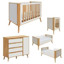 Mini Berço Com Cômoda Quarto De Bebê MDF Off White Amendoa