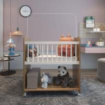 Mini Berço Compacto Portátil Para Bebê Com Rodízio Colchão Suporte Para Mosquiteiro E Prateleira Savana Branco