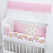 Mini Berço Conjunto Protetor Lateral Trança Menina Nuvem Lua Rosa 6 peças