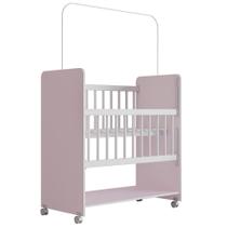 Mini Berço Grade Movel 89 Cm Outside Branco Rosa Mobbs