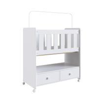 Mini Berço Infantil Moisés com Rodas, Gavetas e Grade em MDF 90cm Quarto de Bebê Branco