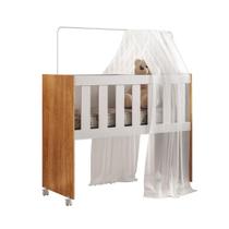 Mini Berço Maya MDF Rodízios Incluídos Suporte para Mosquiteiro Branco e Cinamomo