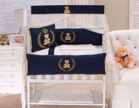 Mini Berço Menino 100% Algodão Urso Encantado - Azul Marinho
